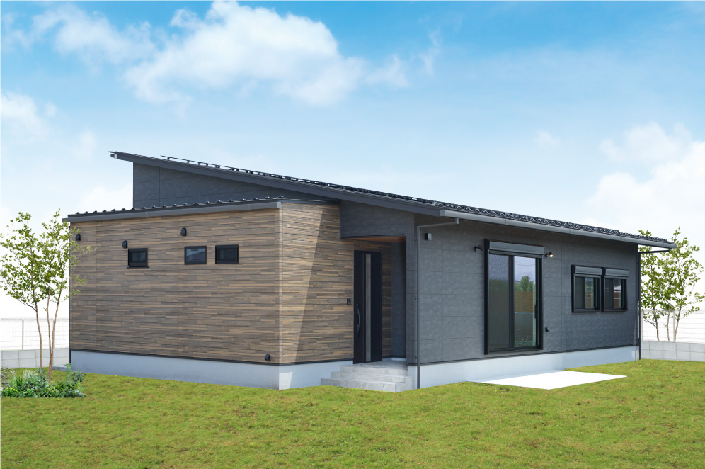 シンプルで美しい片流れ屋根のVintage Modern Styleの平屋